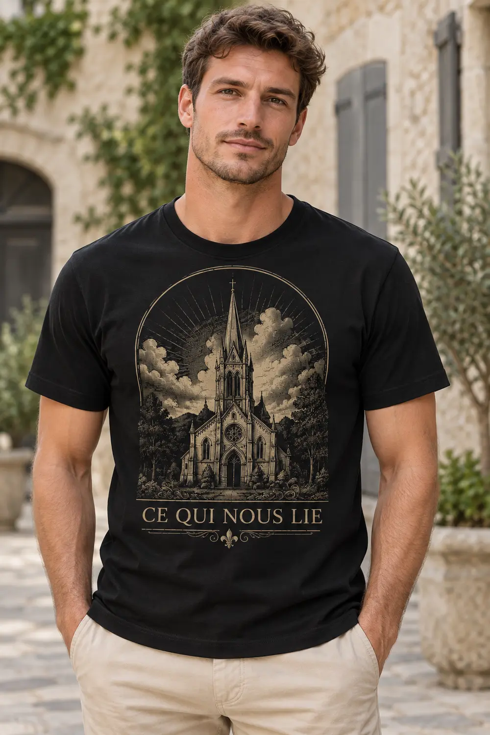 T-shirt noir Ce qui nous lie porté, vue de face