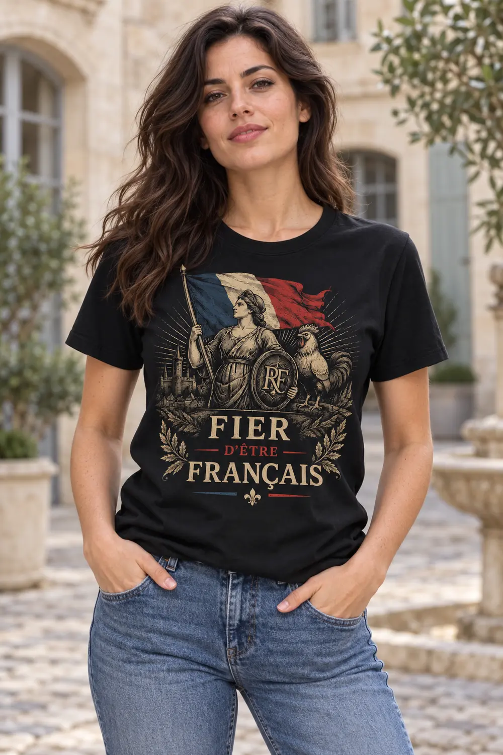 T-shirt noir Fier d’être Français porté, vue de face